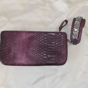 Steve Madden Wristlet Clutch Bag Purple Leather w/ Rhinestones